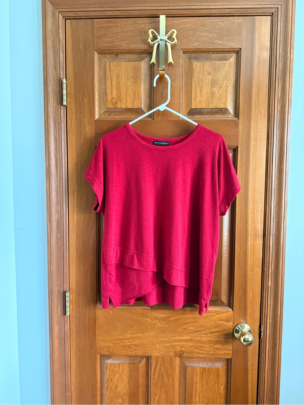 Nally & Millie Raspberry Red Short-Sleeve Layered Knit Top